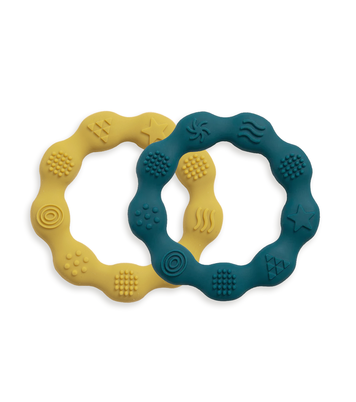 Set of 2 Silicone Teething Rings – Blue & Mustard