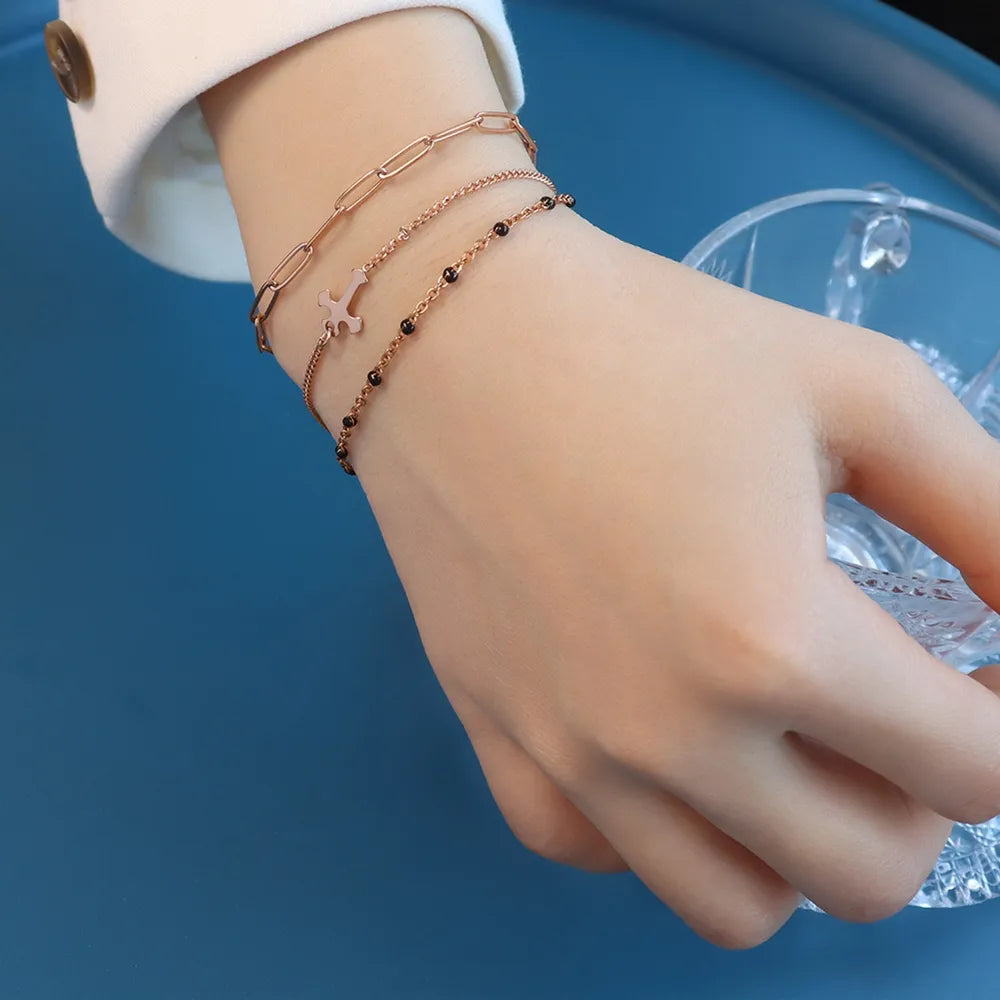 Three-Layered Titanium Steel Bracelet – Gold & Rose Gold