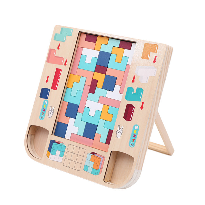 3-in-1 Wooden Tetris Puzzle & Spatial Thinking Toy