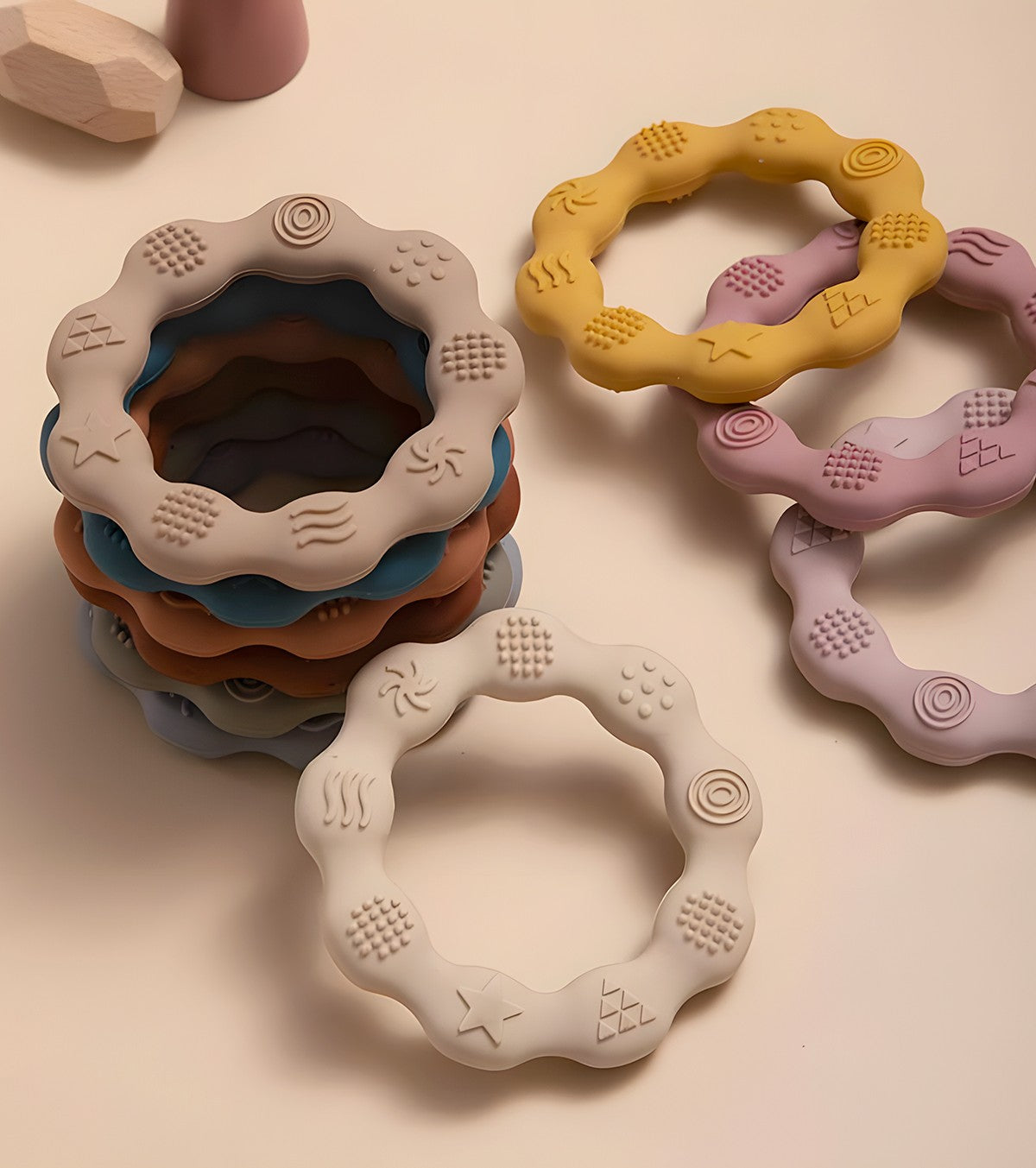 Set of 2 Silicone Teething Rings – Pink & Beige