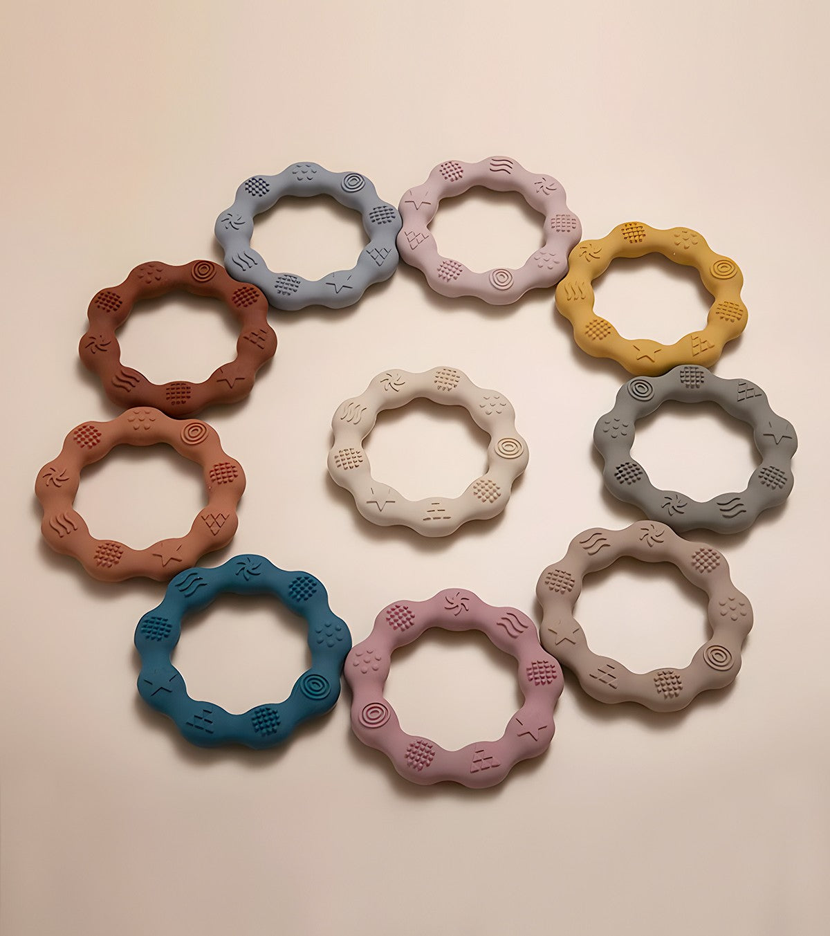 Set of 2 Silicone Teething Rings – Blue & Mustard