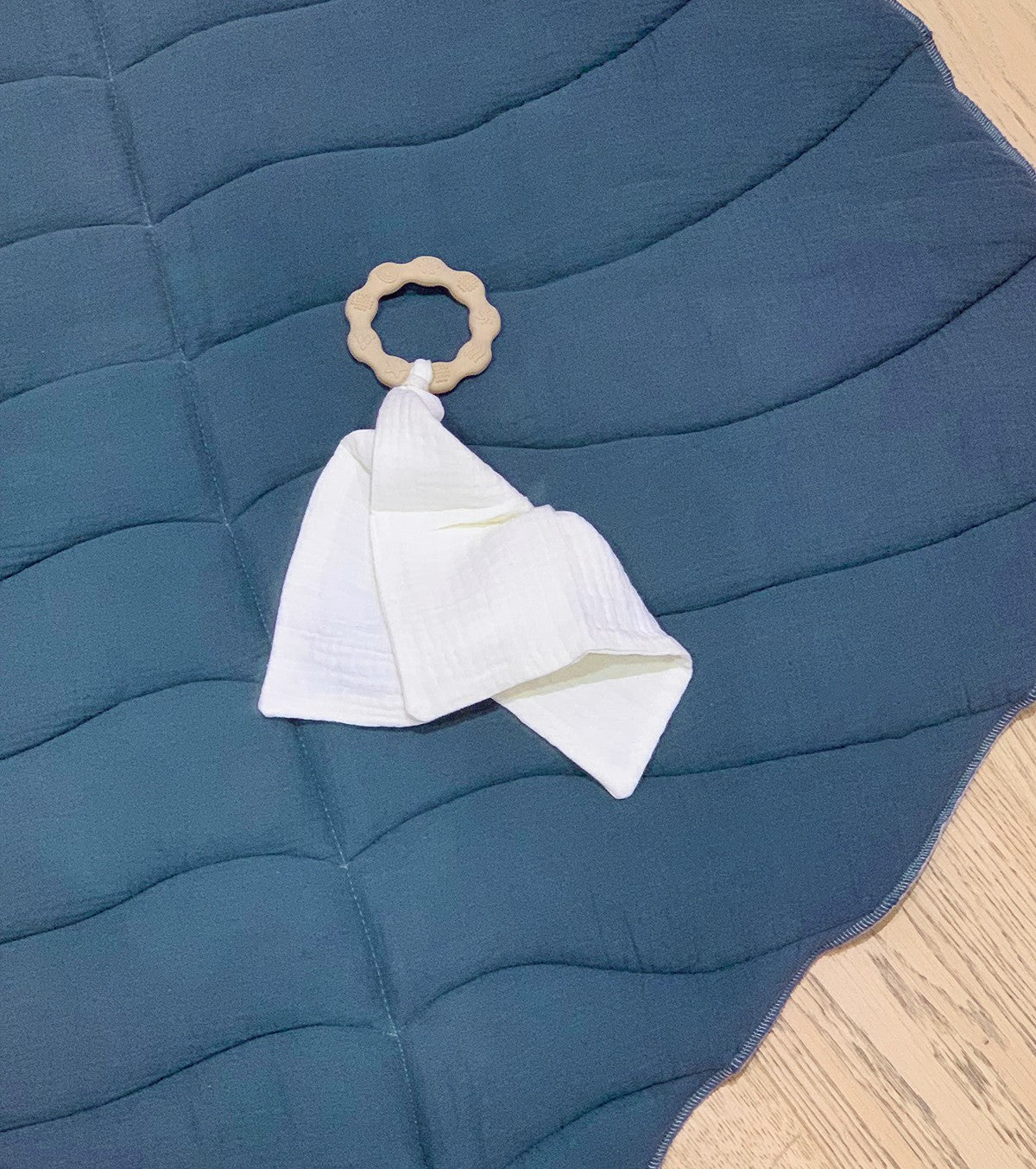 Teething Ring with Muslin – Teal Blue