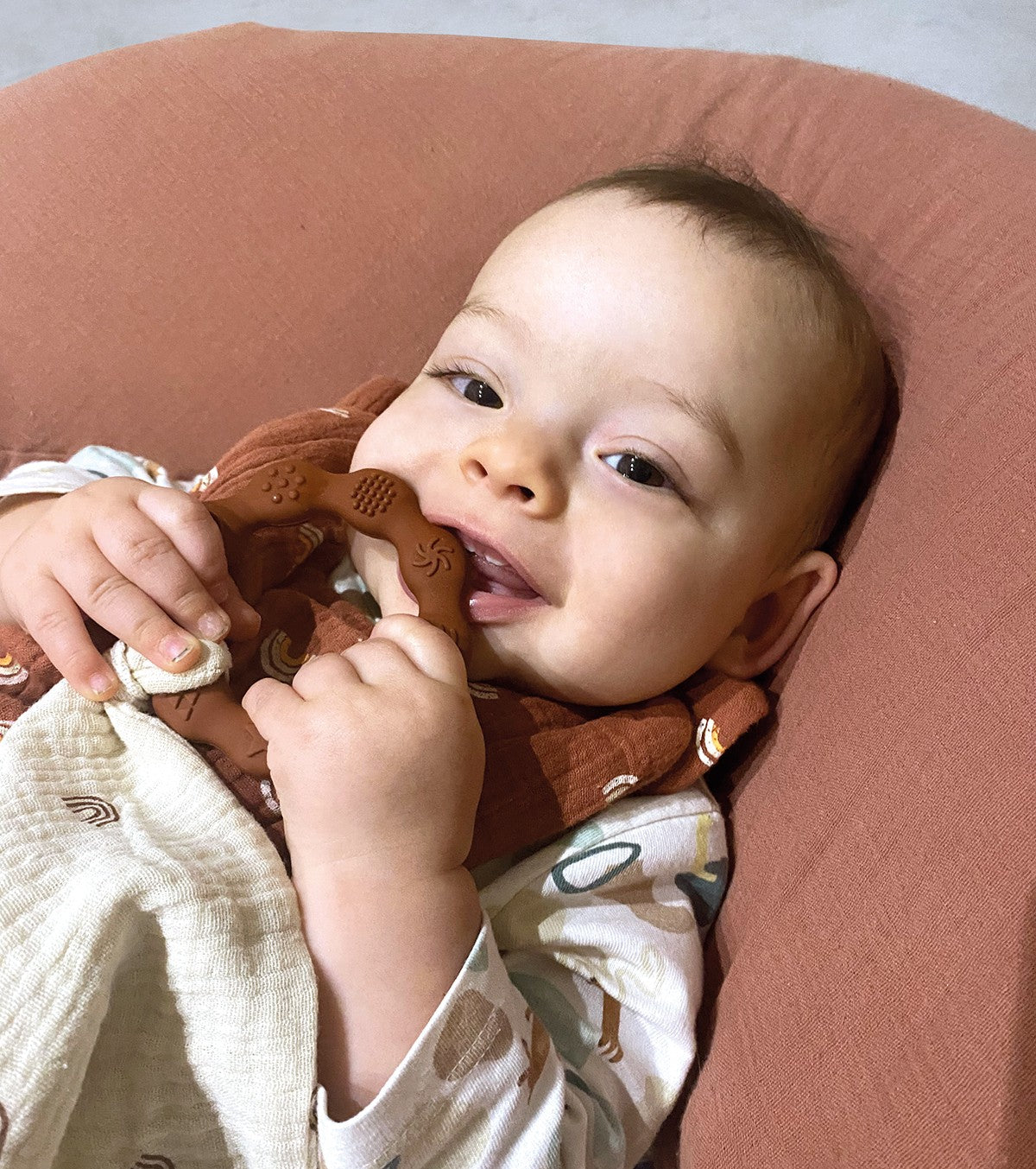 Teething Ring with Muslin – Teal Blue