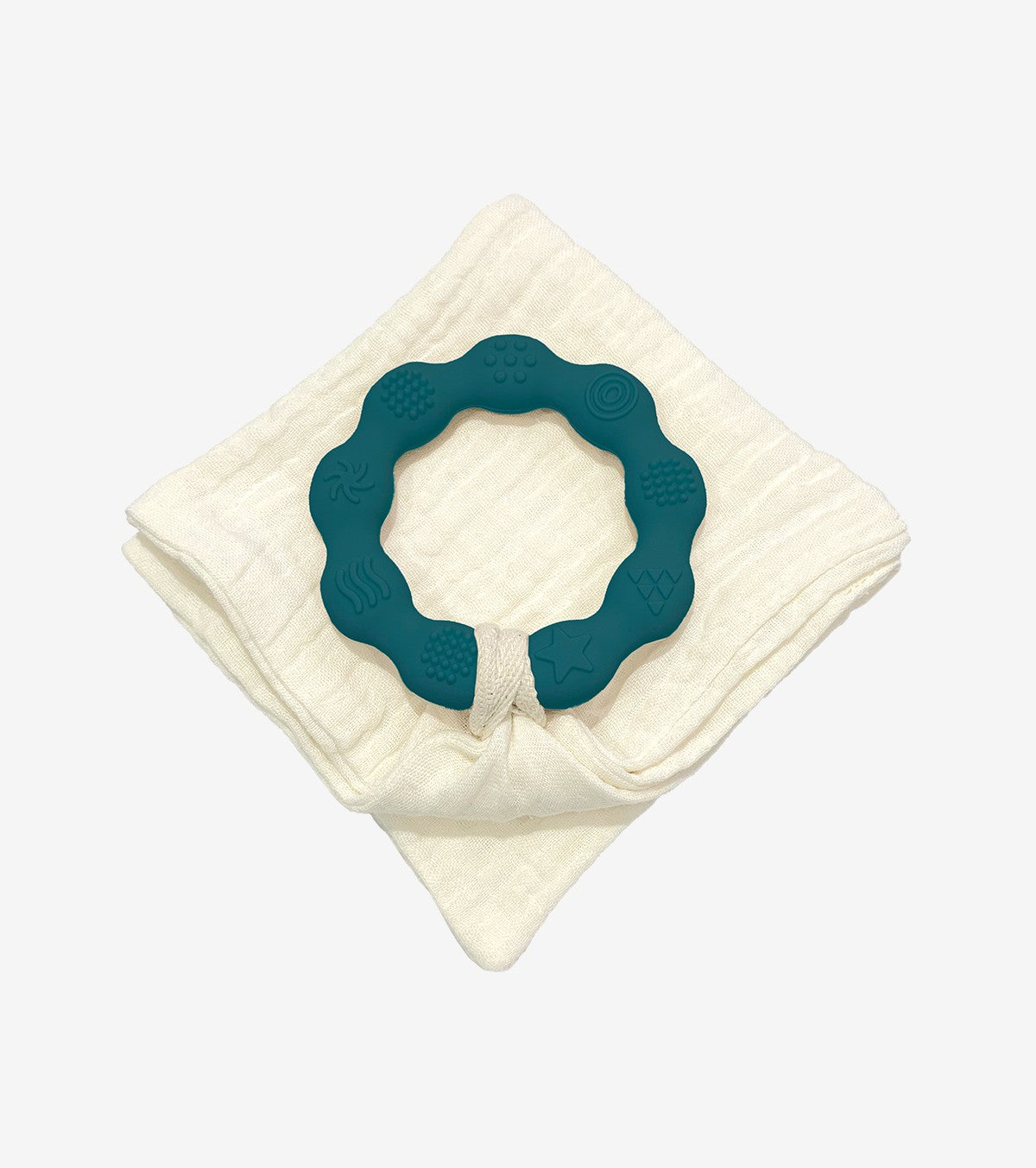 Teething Ring with Muslin – Teal Blue