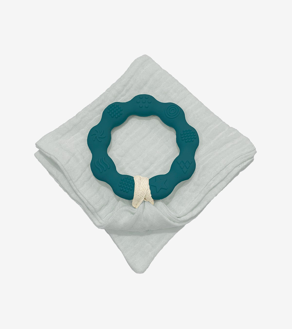 Teething Ring with Muslin – Teal Blue