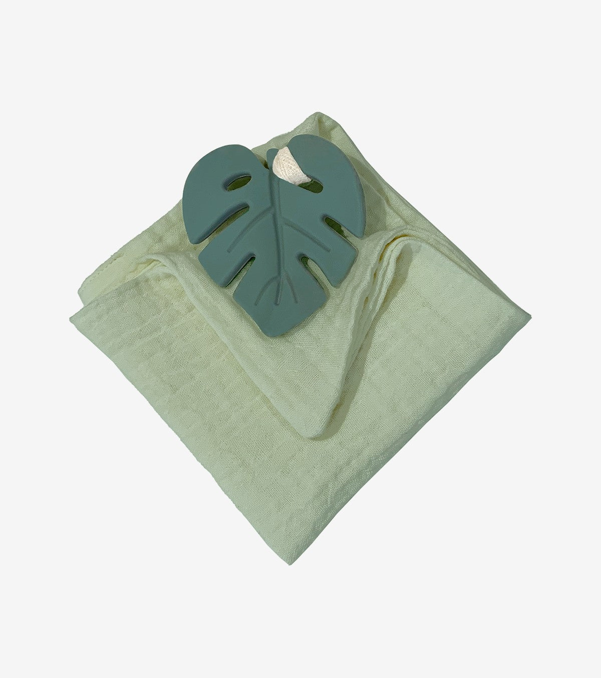 Green Leaf Teething Ring with Comfort Cloth