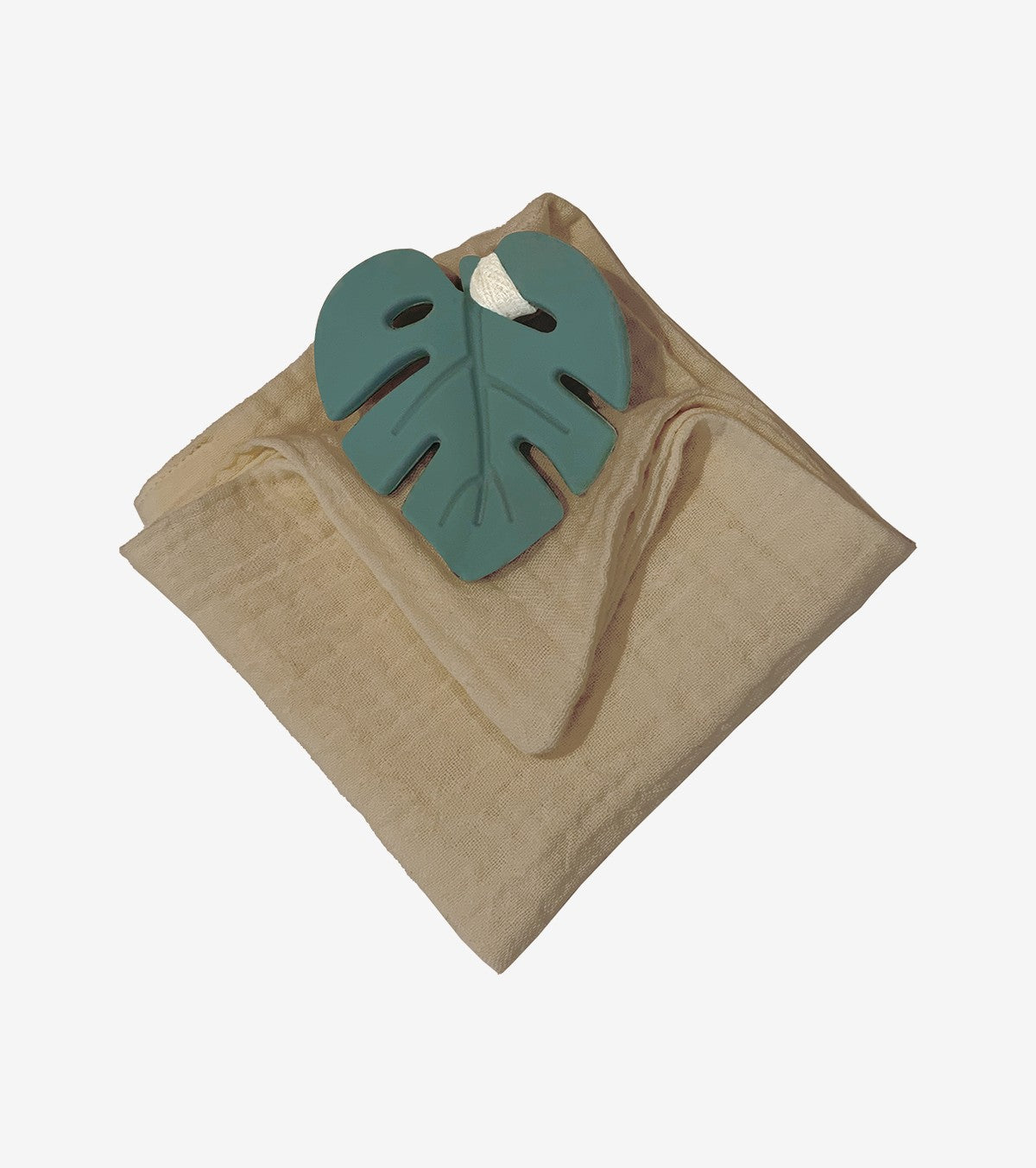 Green Leaf Teething Ring with Comfort Cloth