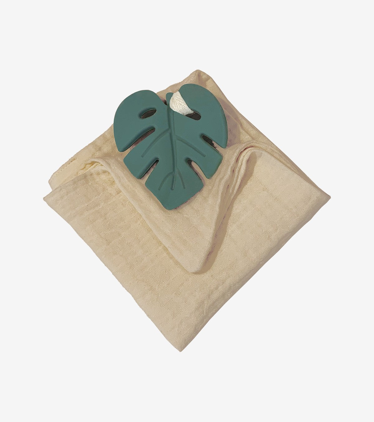 Green Leaf Teething Ring with Comfort Cloth