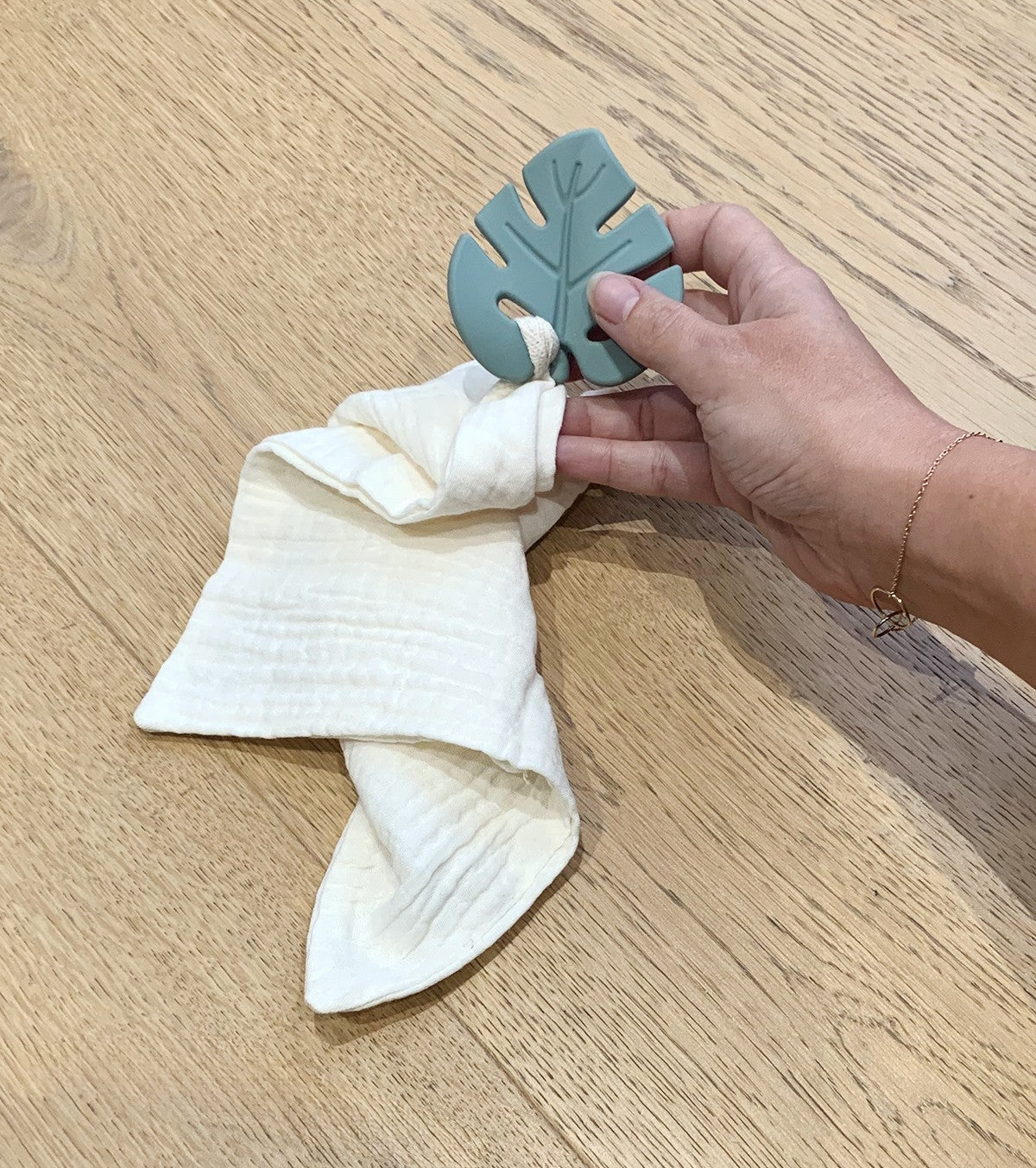 Aqua Leaf Teething Ring with Comfort Cloth