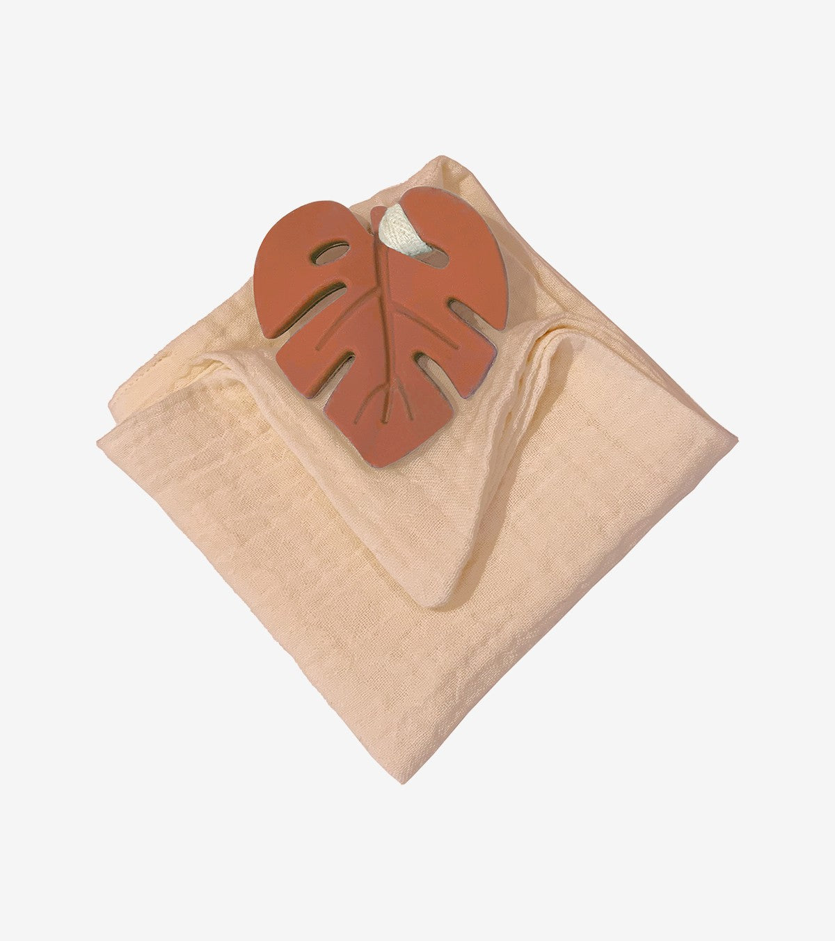 Terracotta Leaf Teething Ring with Comfort Cloth