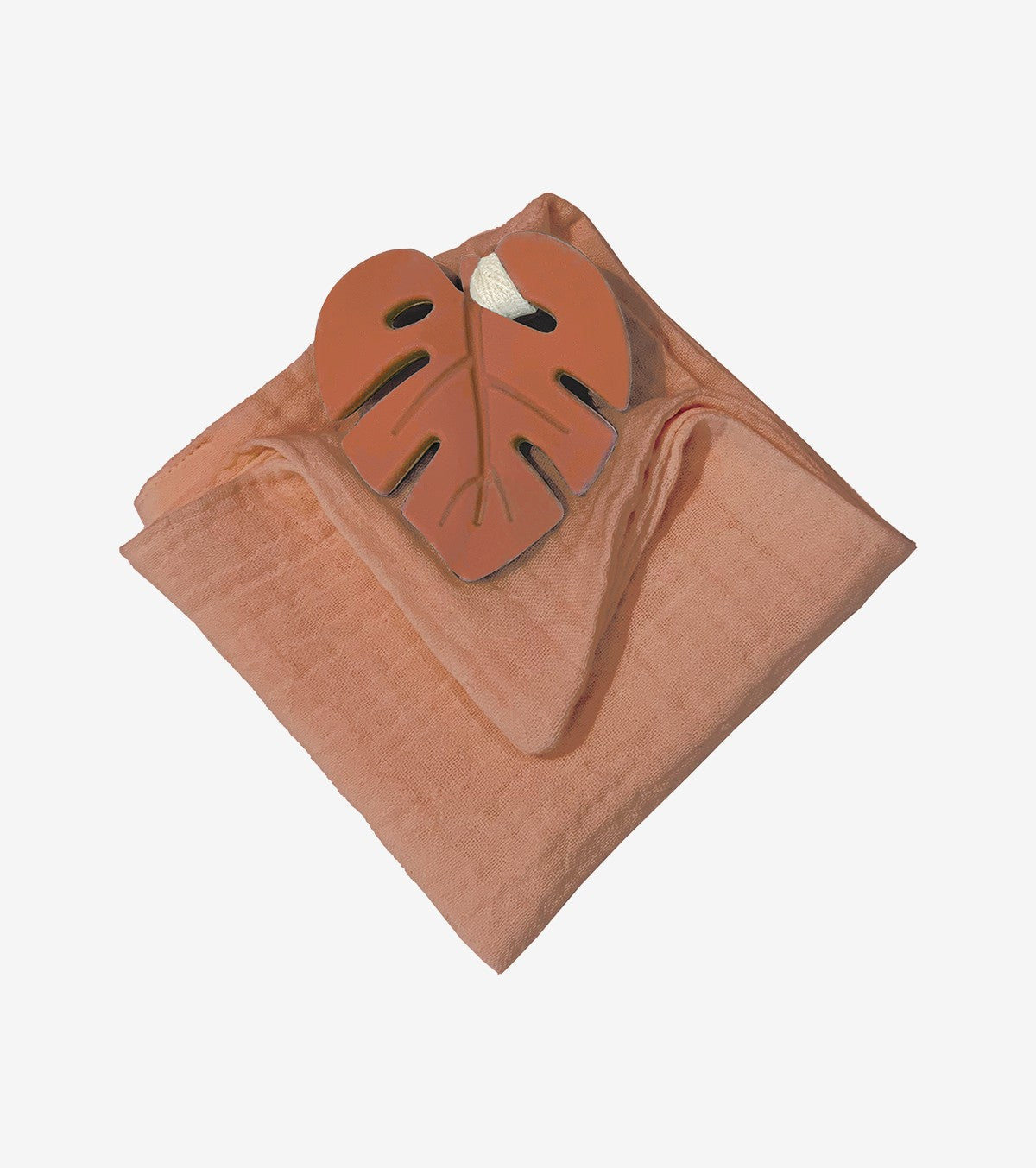 Terracotta Leaf Teething Ring with Comfort Cloth