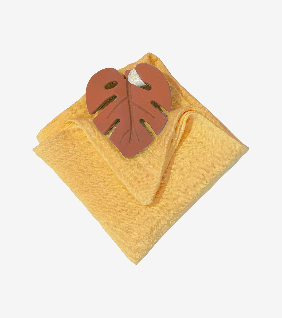 Terracotta Leaf Teething Ring with Comfort Cloth