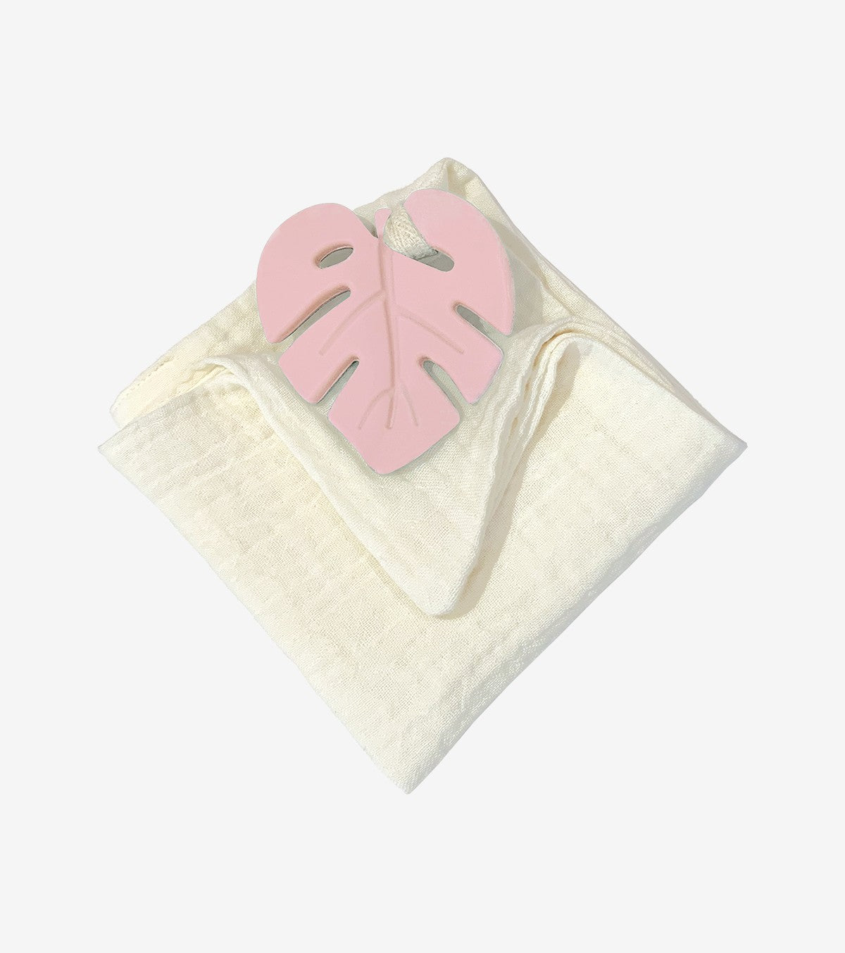 Pink Leaf Teething Ring with Comfort Cloth