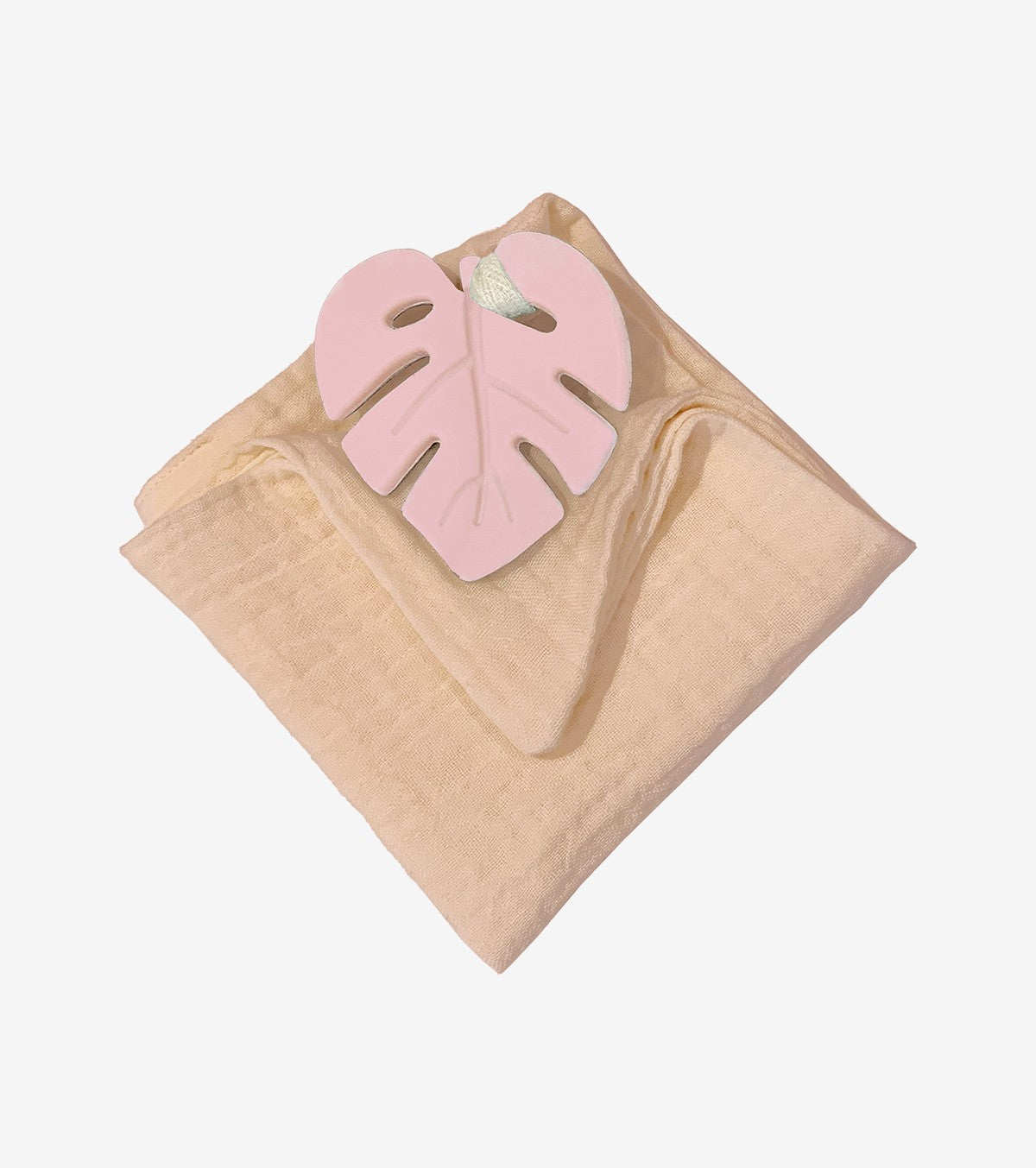 Pink Leaf Teething Ring with Comfort Cloth