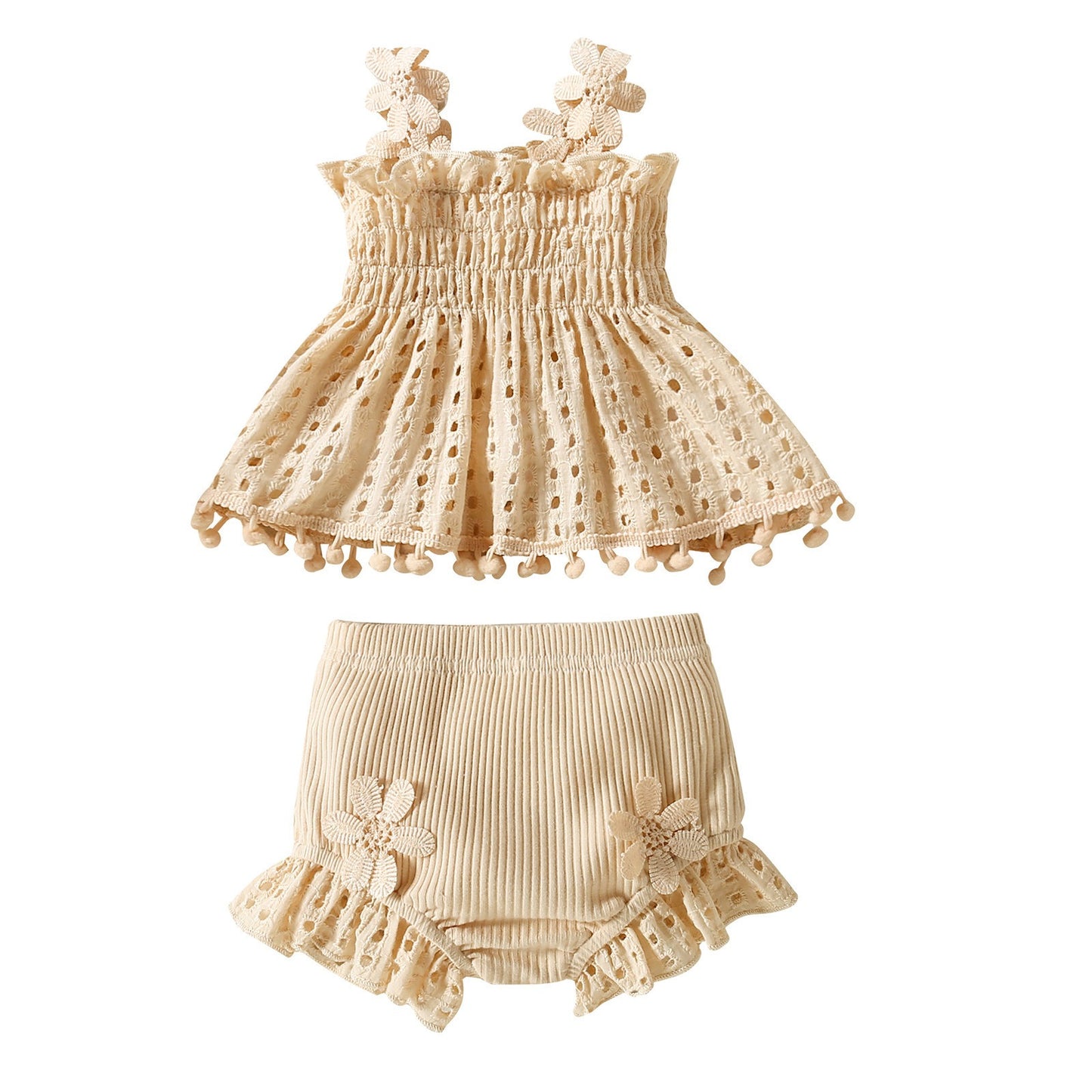 Cotton Mesh Apricot Lace Baby Romper Set