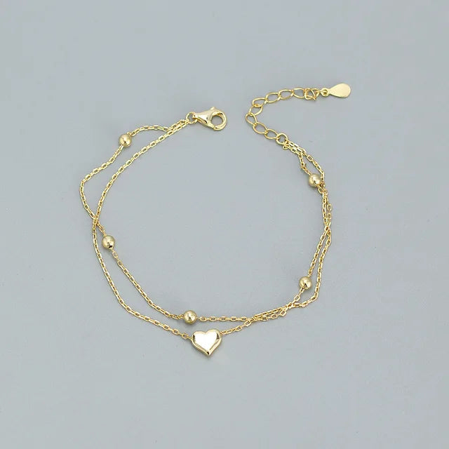 925 Silver Double Heart Bracelet for Women