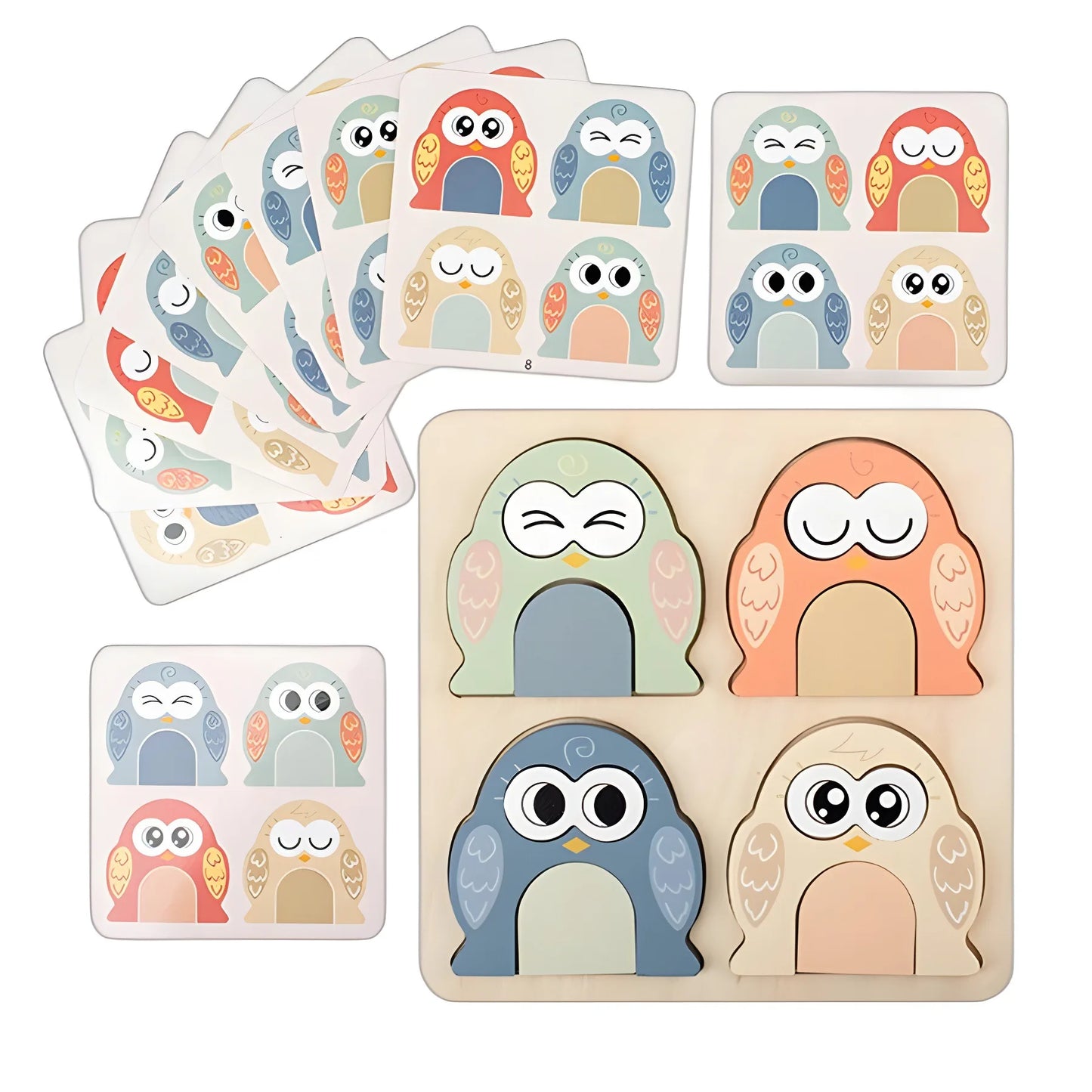 Owl Face Changing Puzzle - Wooden Color & Shape Matching Toy