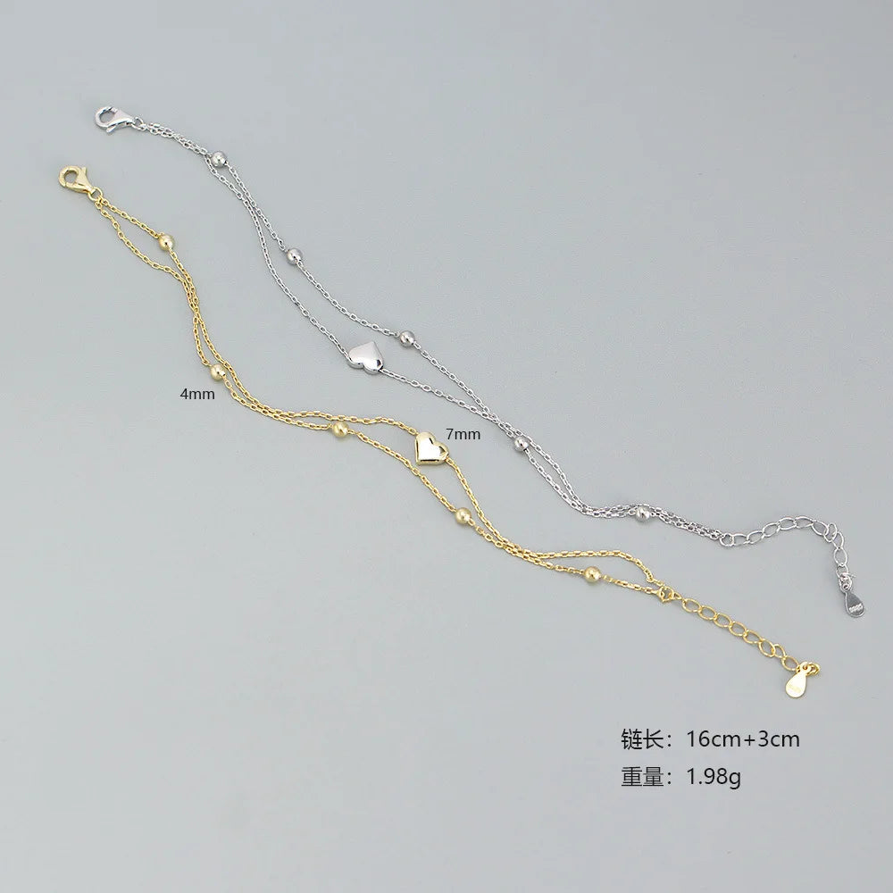 925 Silver Double Heart Bracelet for Women