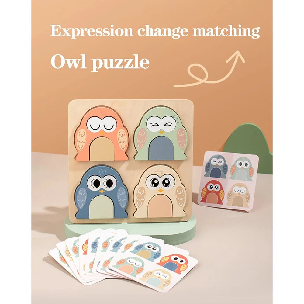 Owl Face Changing Puzzle - Wooden Color & Shape Matching Toy