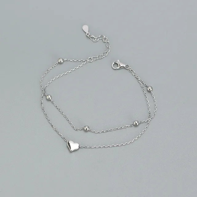 925 Silver Double Heart Bracelet for Women