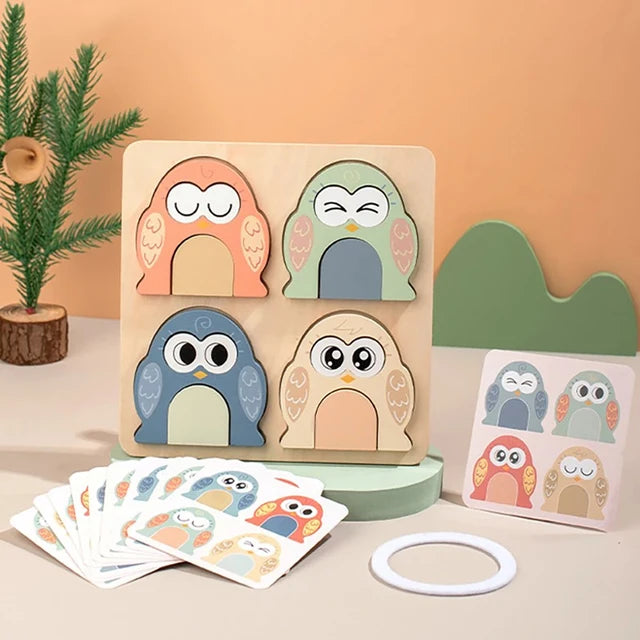 Owl Face Changing Puzzle - Wooden Color & Shape Matching Toy