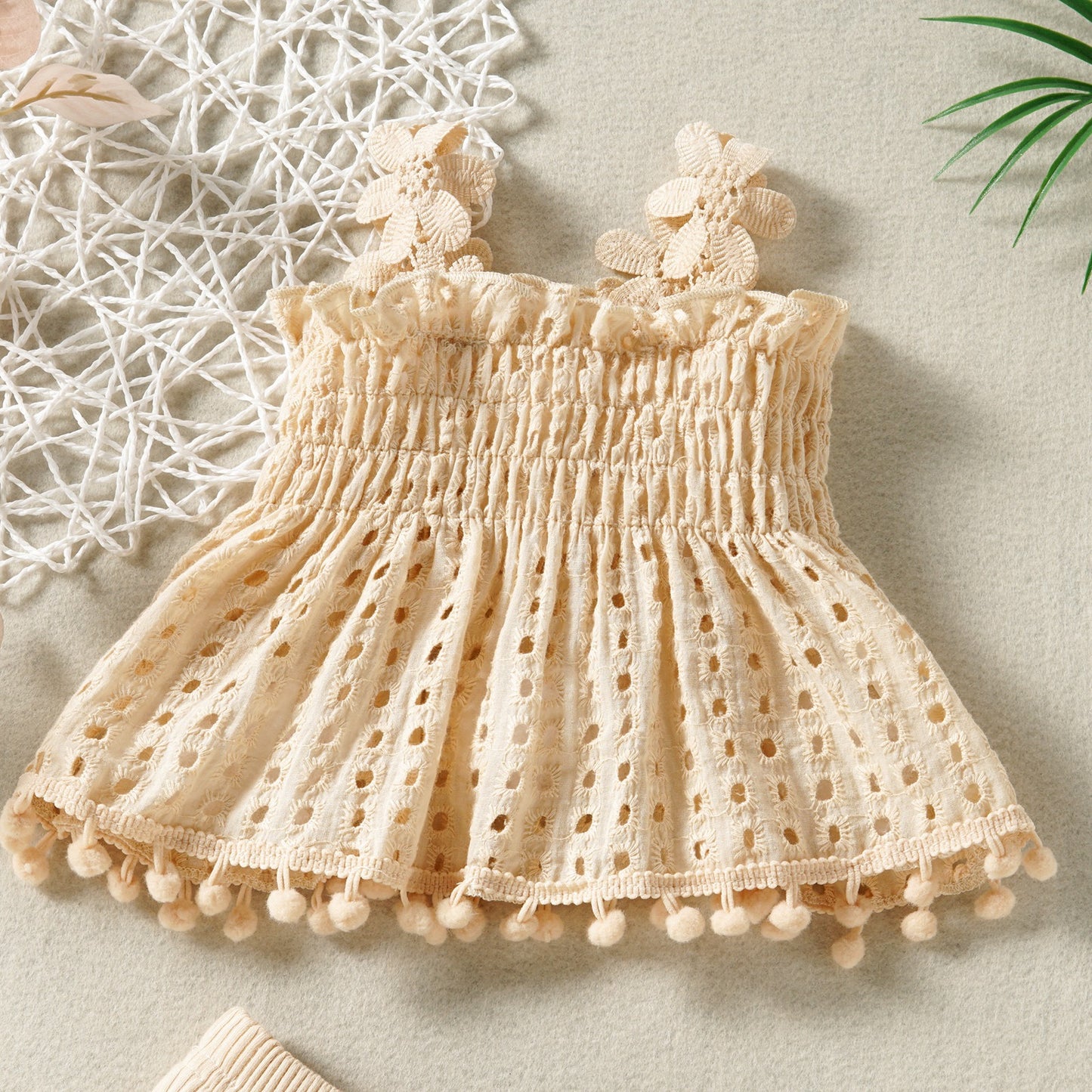 Cotton Mesh Apricot Lace Baby Romper Set