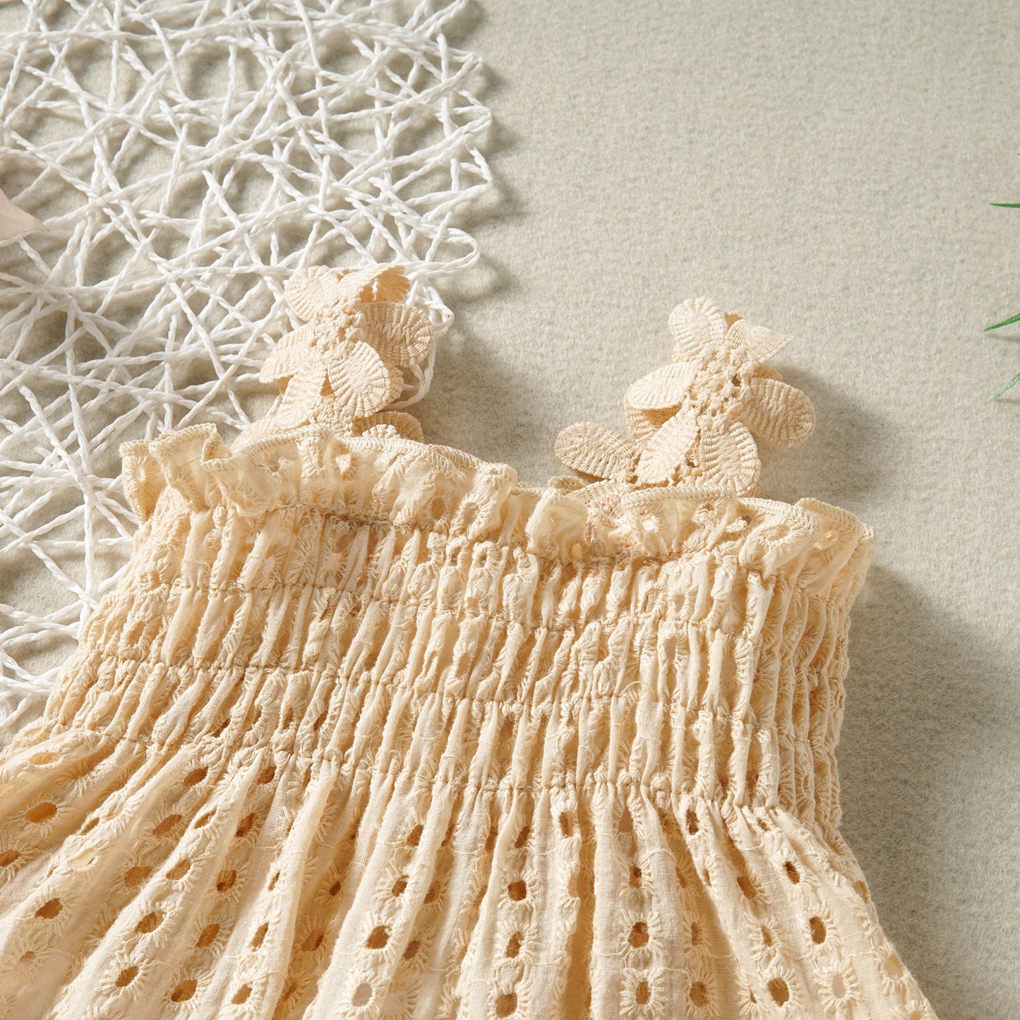 Cotton Mesh Apricot Lace Baby Romper Set