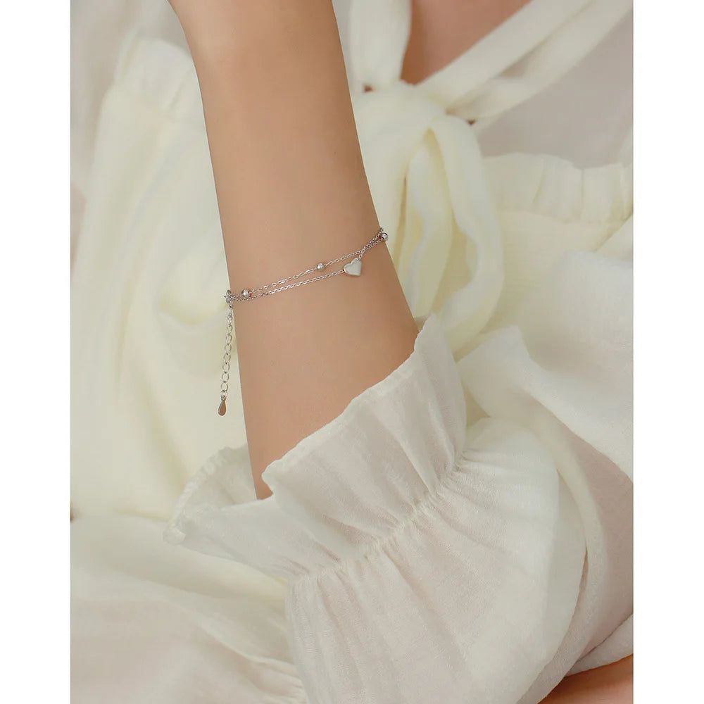 925 Silver Double Heart Bracelet for Women