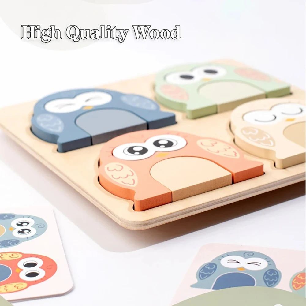 Owl Face Changing Puzzle - Wooden Color & Shape Matching Toy