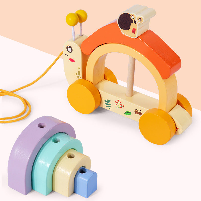 Wooden Rainbow Snail Pull-Along Toy