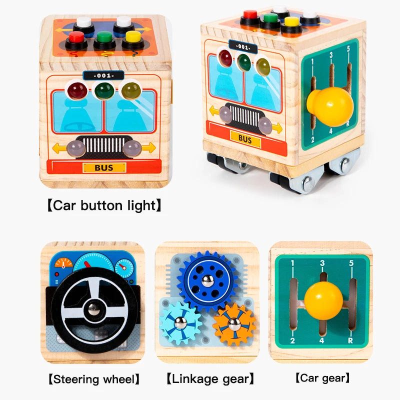 Montessori Wooden Busy Bus Toy