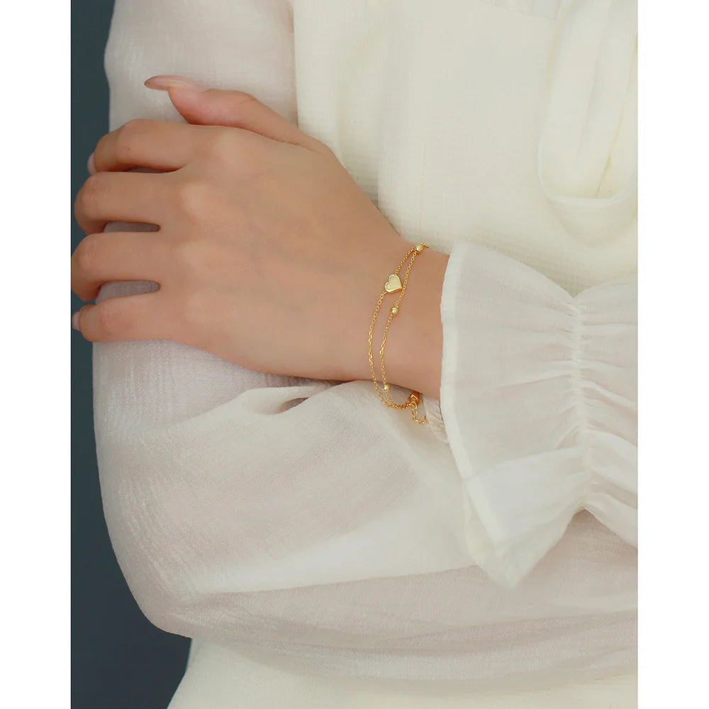 925 Silver Double Heart Bracelet for Women