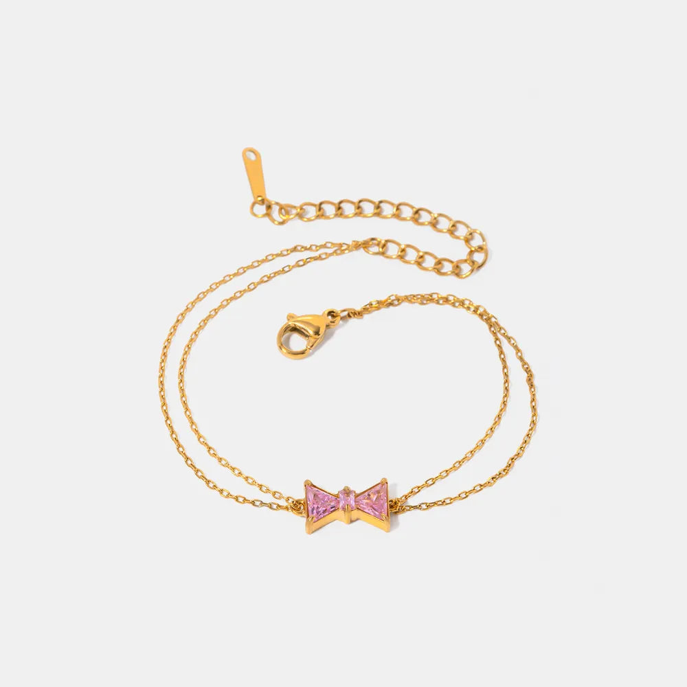 Gold Zircon Bow Bracelet for Women – Stainless Steel