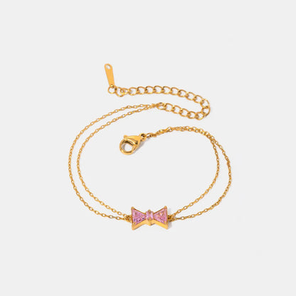 Gold Zircon Bow Bracelet for Women – Stainless Steel