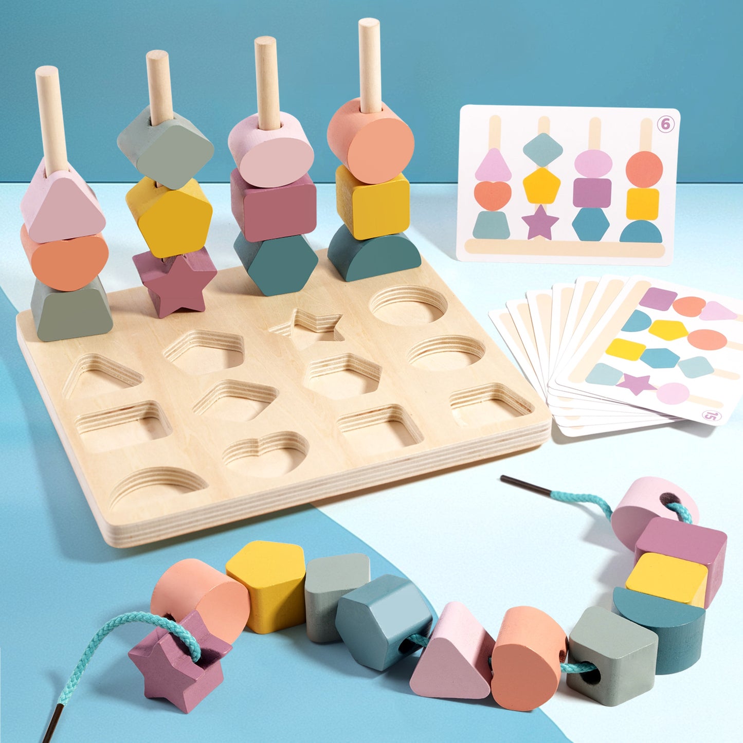 Wooden Geometric Shape Matching & Threading Toy