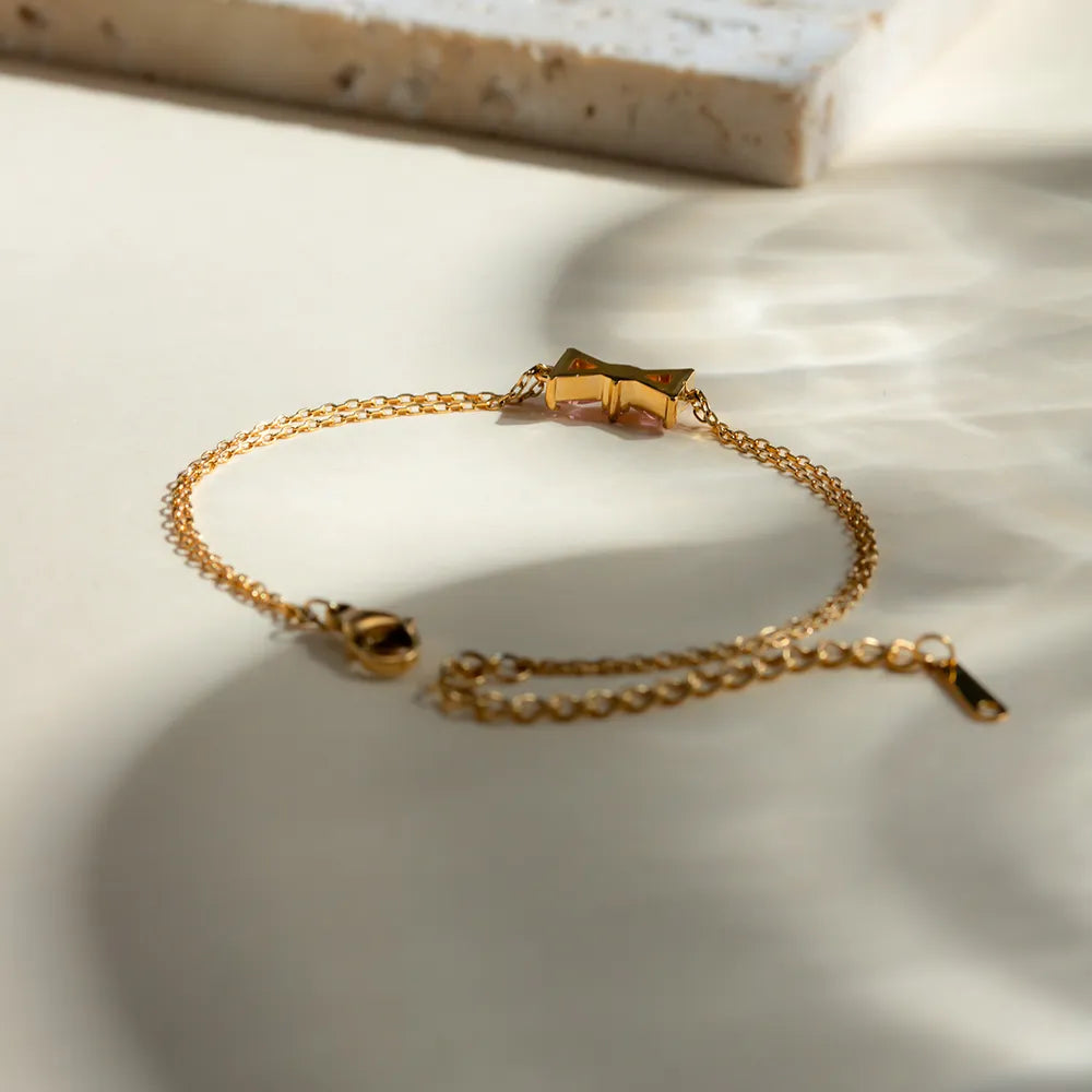 Gold Zircon Bow Bracelet for Women – Stainless Steel