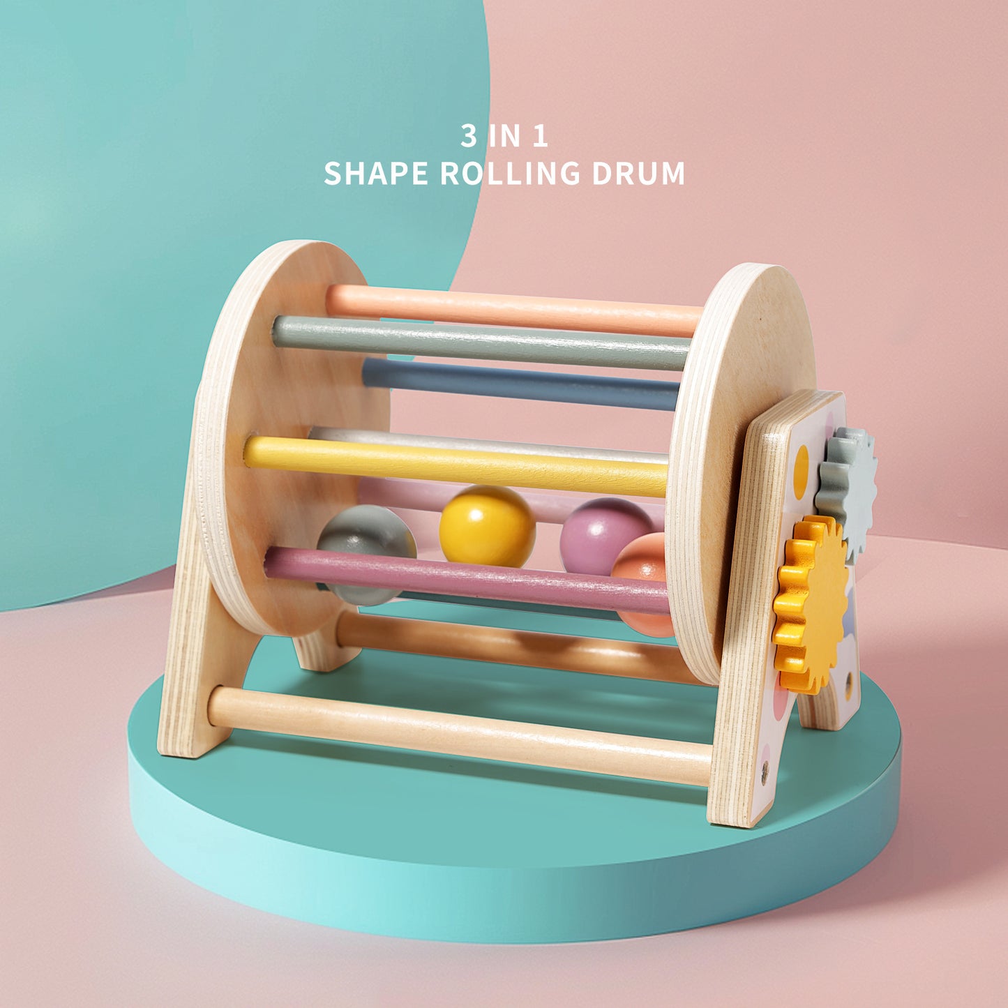 3-in-1 Wooden Rolling Drum Montessori Toy
