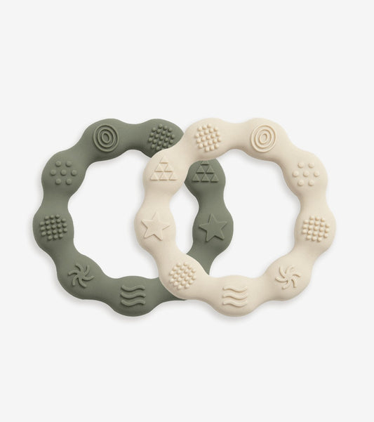 Set of 2 Silicone Teething Rings – Green & Beige