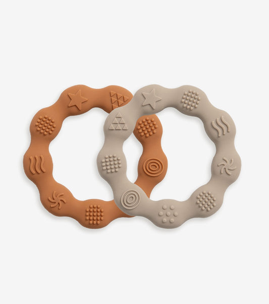 Set of 2 Silicone Teething Rings – Terracotta & Sand