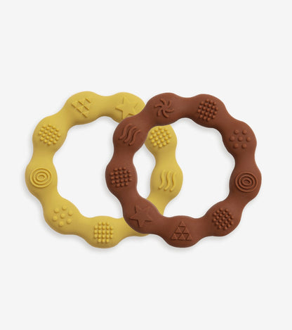 Set of 2 Silicone Teething Rings – Mustard & Brown