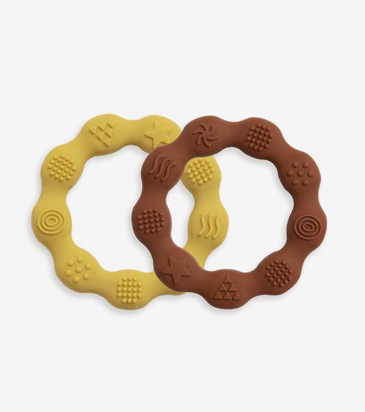 Set of 2 Silicone Teething Rings – Mustard & Brown