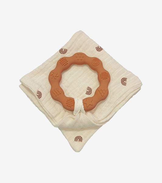 Teething Ring with Muslin – Terracotta