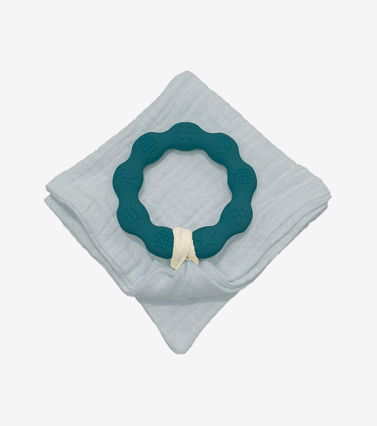 Teething Ring with Muslin – Teal Blue