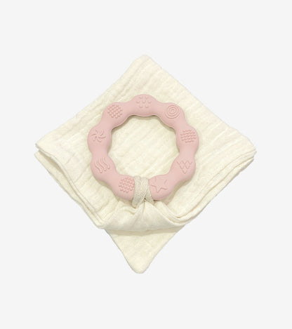 Teething Ring with Muslin – Pink