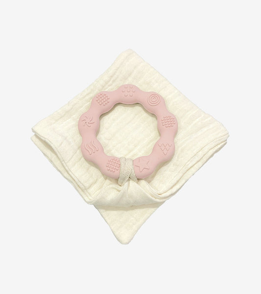 Teething Ring with Muslin – Pink