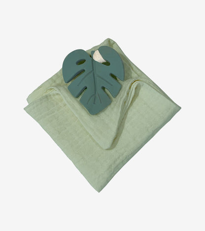 Green Leaf Teething Ring with Comfort Cloth