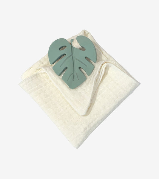 Aqua Leaf Teething Ring with Comfort Cloth