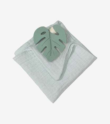 Aqua Leaf Teething Ring with Comfort Cloth