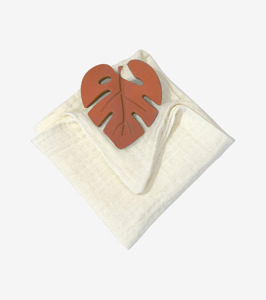 Terracotta Leaf Teething Ring with Comfort Cloth