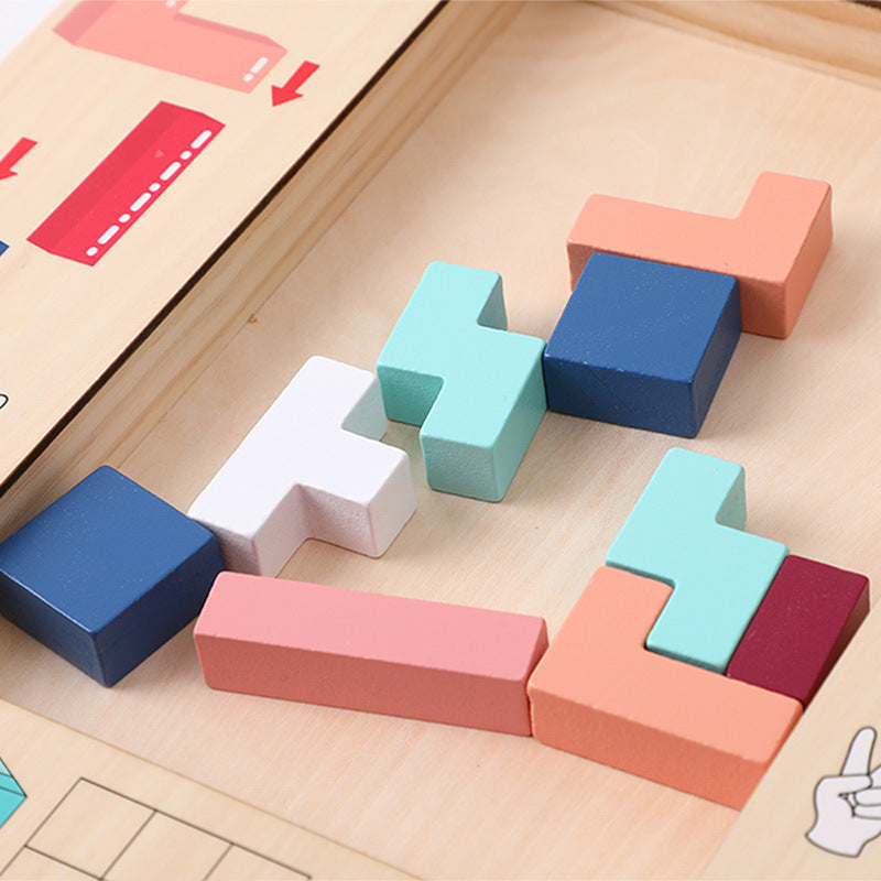 3-in-1 Wooden Tetris Puzzle & Spatial Thinking Toy